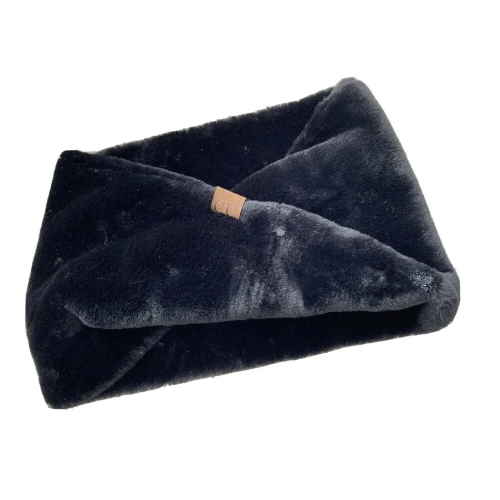 CC Exclusives Black Faux Fur Plush Cowl Scarf
